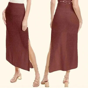 A.L.C. Brown Textured Knit Asymmetric Midi Skirt